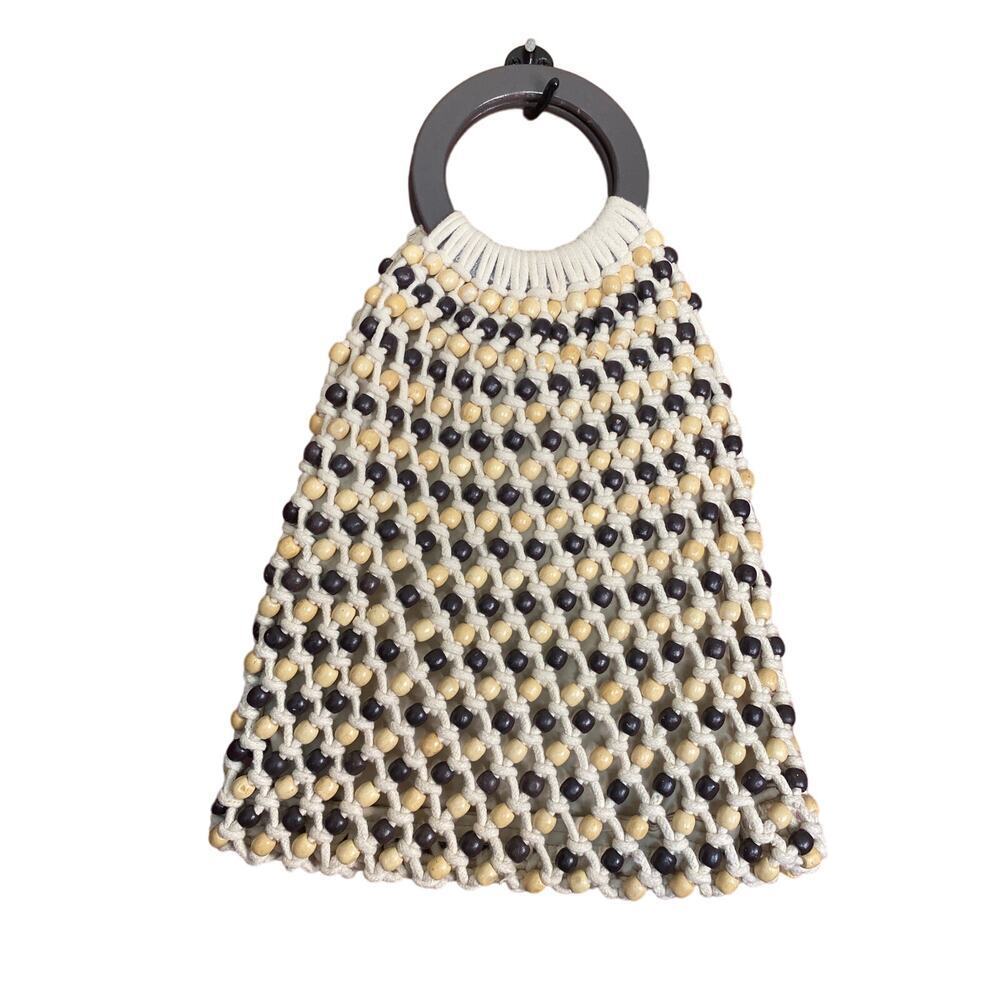 Neutral C&C California Beaded Weaved Bohemian Handbag
